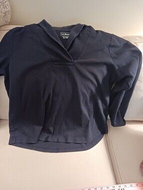L.l. Bean Black Long Sleeve Johnny Collar Tee, Cotton, Wm Petite XL